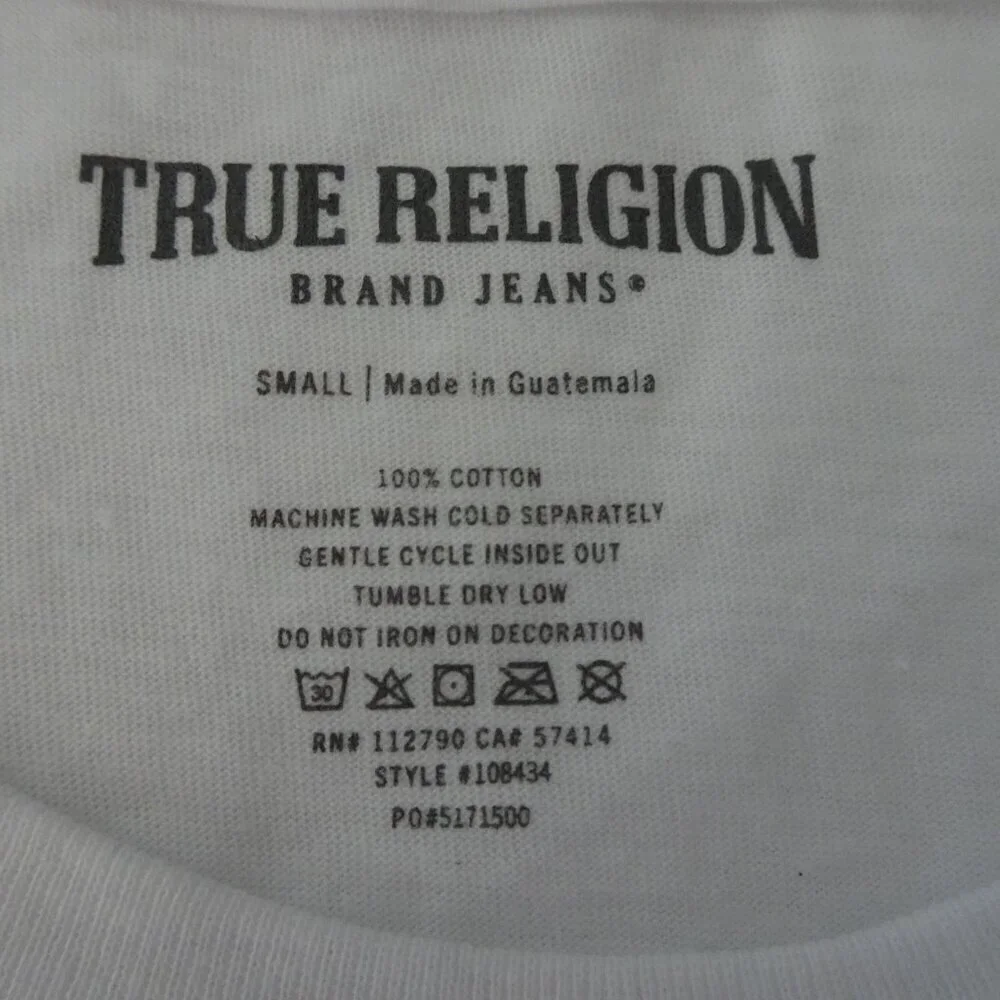 True Religion T-Shirt Men's Size S White Horseshoe Spell Out Logo Cotton